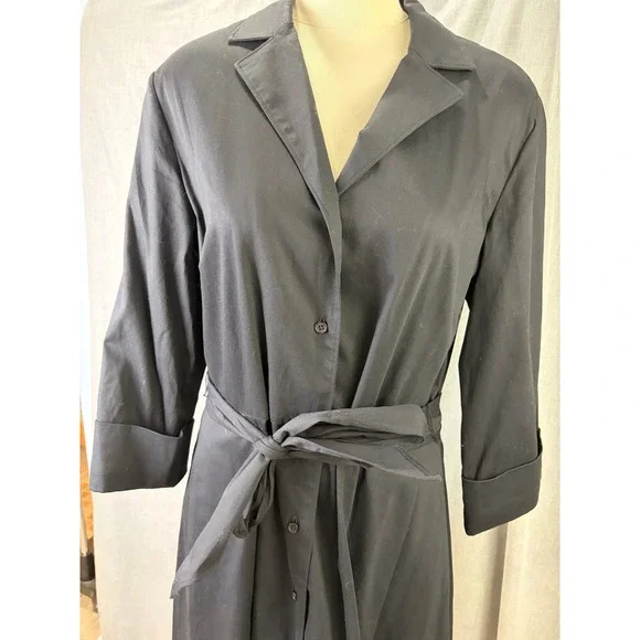 The J. Peterman Company Black Shirt Dress Belted Pockets Buttoned 12 Minimalist - Picture 7 of 9